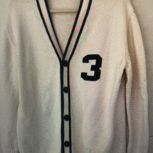 Men's Cream Cardigan Sweater with Black Trim